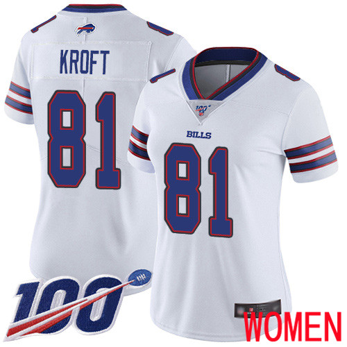 Women Buffalo Bills #81 Tyler Kroft White Vapor Untouchable Limited Player 100th Season NFL Jersey